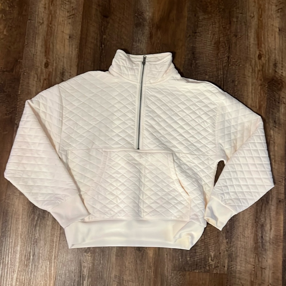 DSG quilted Oversized Quarter Zip Sweater Light Pink